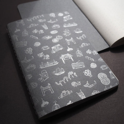 letterpress hong kong pattern notebook - silver