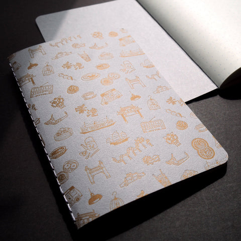 letterpress hong kong pattern notebook - gold