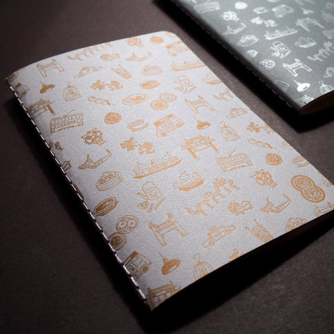 letterpress hong kong pattern notebook - gold