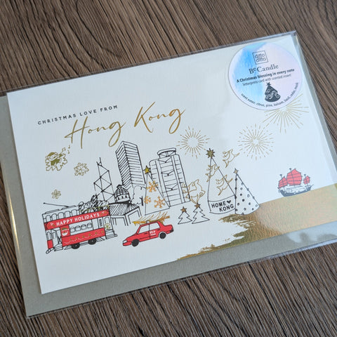 ditto ditto x be candle - christmas love from hong kong - letterpress greeting card with scented insert
