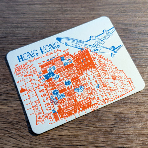 kowloon walled city letterpress postcard