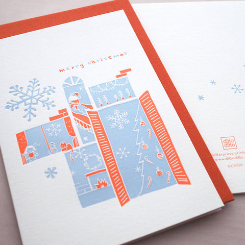a snowy night - letterpress christmas card