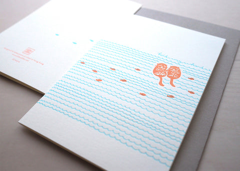 holding hands - otters  - letterpress love card