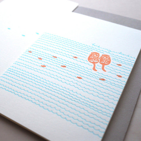 holding hands - otters - letterpress love card