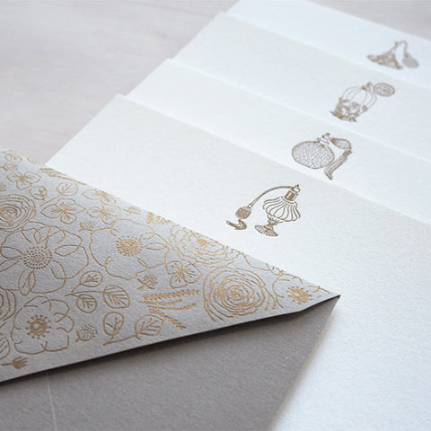 vintage perfume bottle - letterpress notecard (set of 8)