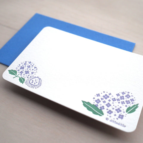 hedgehog and hydrangea - letterpress mini card