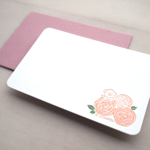 piggy and roses - letterpress mini card