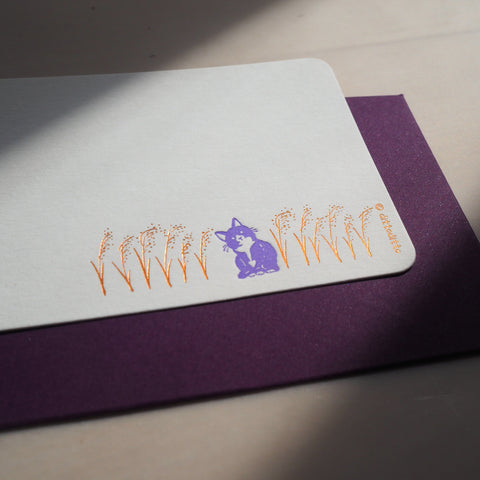cat & silvergrass - letterpress mini card