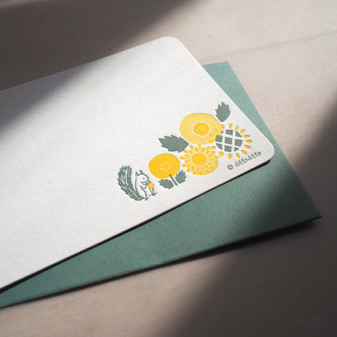 squirrel and sunflower - letterpress mini card