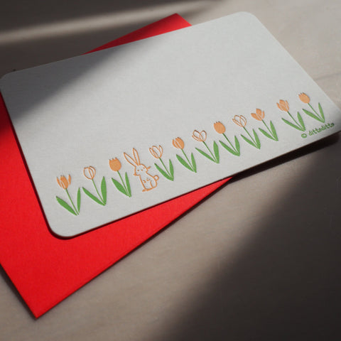 rabbit & tulips - letterpress mini card