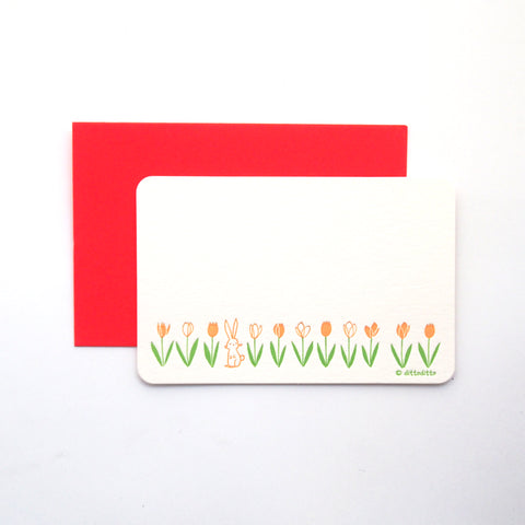 rabbit & tulips - letterpress mini card