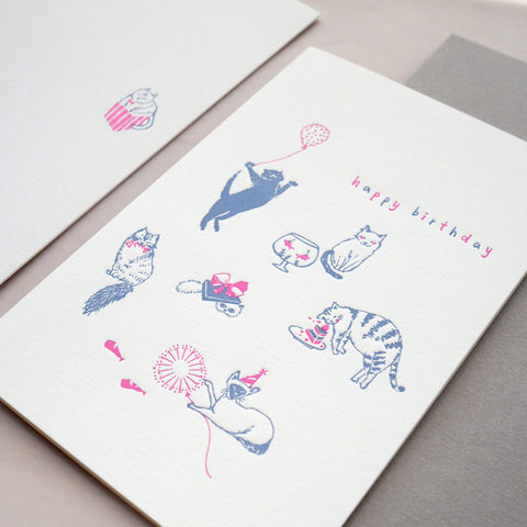 birthday cats - letterpress card