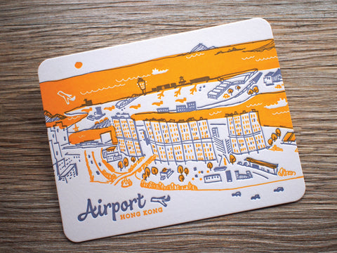 airport - letterpress postcard