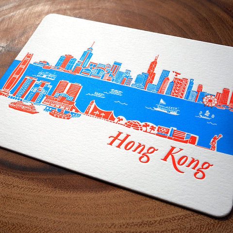 hong kong skyline - day - letterpress postcard