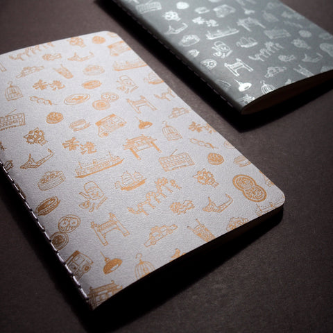 set of 2 letterpress hong kong pattern notebook - gold + silver
