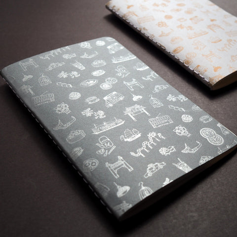 letterpress hong kong pattern notebook - silver
