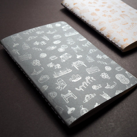 letterpress hong kong pattern notebook - silver