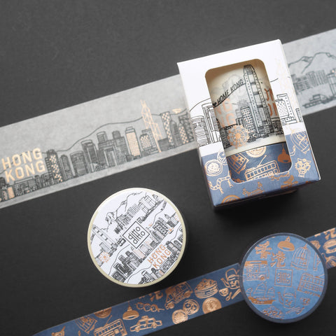 hong kong pattern + skyline washi tape gift set