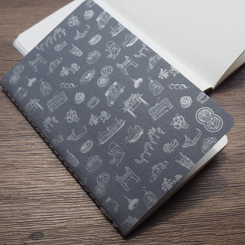 letterpress hong kong pattern notebook - silver