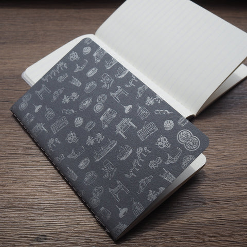letterpress hong kong pattern notebook - silver