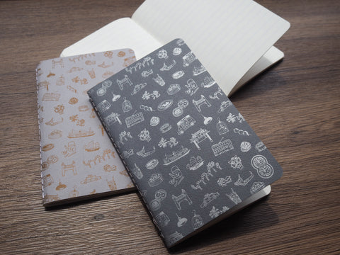 letterpress hong kong pattern notebook - silver