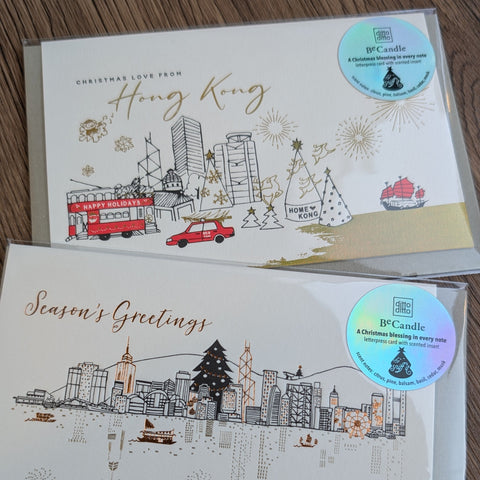 ditto ditto x be candle - christmas love from hong kong  - letterpress greeting card with scented insert