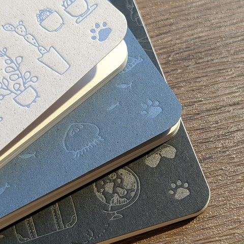 happy paws - letterpress travel cats notebook