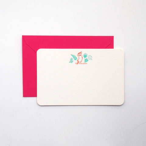 parrot & leaves - letterpress mini card