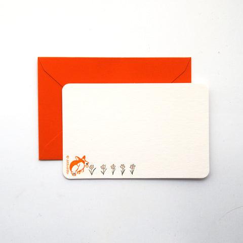 corgi & flowers - letterpress mini card