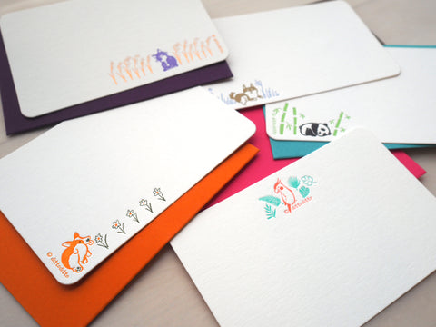 corgi & flowers - letterpress mini card