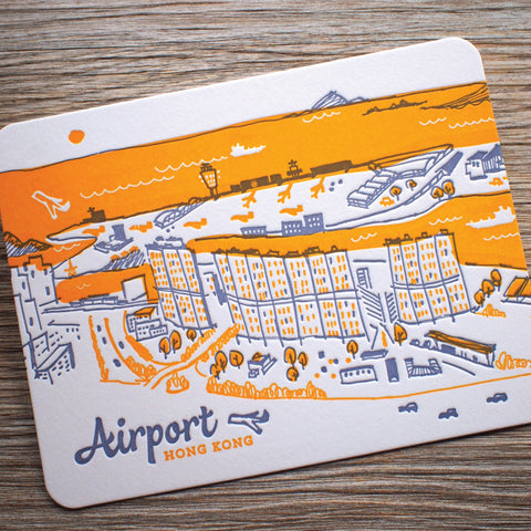 airport - letterpress postcard