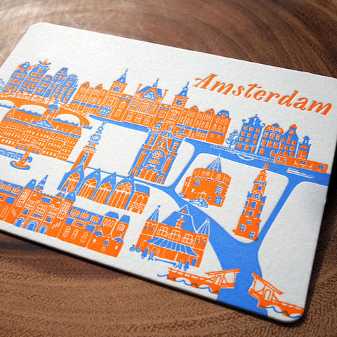 amsterdam - letterpress postcard