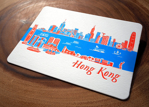 hong kong skyline - day - letterpress postcard