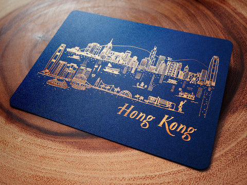 hong kong skyline - night  - gold foil postcard