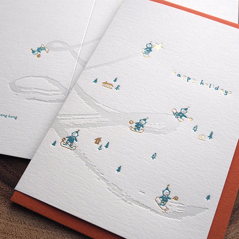 little elf snowboard - letterpress christmas card